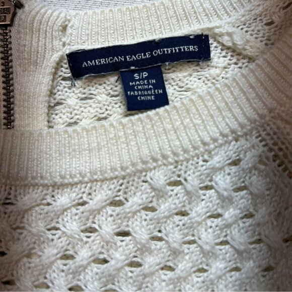 American Eagle Outfitters Women Sweater Small White Open Knit Long Sleeve Casual - Picture 2 of 12